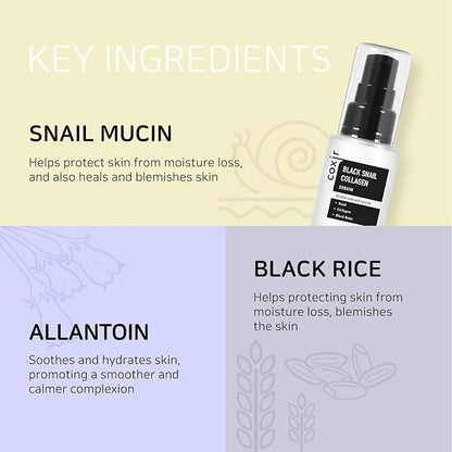 coxir BLACK SNAIL GIFT SET | Birthday Gifts | Foam Cleanser+Serum+Cream | Black Rice, Snail Mucin, Collagen, Peptide | Firming, Moisturizing, Repairing, Korean Skin Care