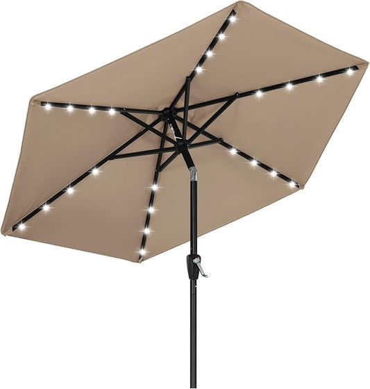 ABCCANOPY Durable Solar Led Patio Umbrellas with 32LED Lights 9FT (Tan)