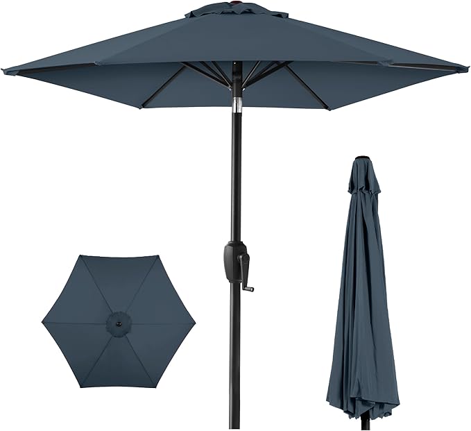 Best Choice Products 7.5ft Heavy-Duty Round Outdoor Market Table Patio Umbrella w/Steel Pole, Push Button Tilt, Easy Crank Lift - Slate Blue