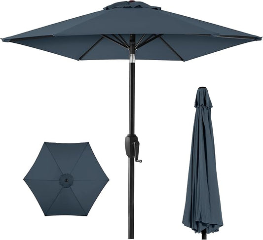 Best Choice Products 7.5ft Heavy-Duty Round Outdoor Market Table Patio Umbrella w/Steel Pole, Push Button Tilt, Easy Crank Lift - Slate Blue
