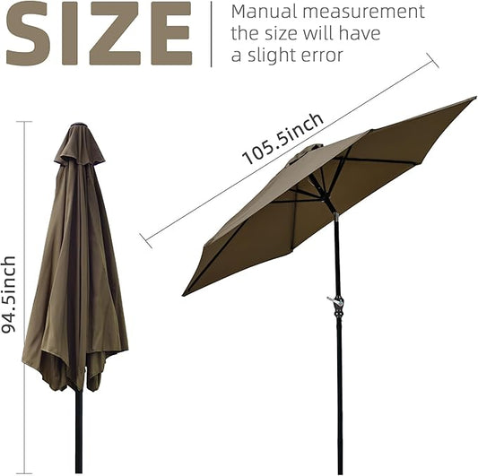 9FT Outdoor Patio Umbrella with Push Button Tilt and Crank, Beach Umbrella for Sun Shades, Market Umbrella with 6 Sturdy Metal Ribs, UV Resistant Waterproof for Garden, Backyard, Deck, Pool