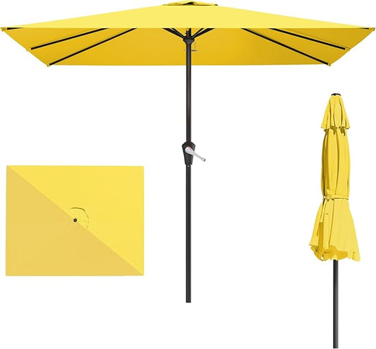 8' x 10' Rectangular Patio Umbrellas for Outdoor, Outdoor Table Umbrella, Large Outdoor Patio Umbrellas with 8 Sturdy Ribs for Market, Garden, Pool (Yellow)