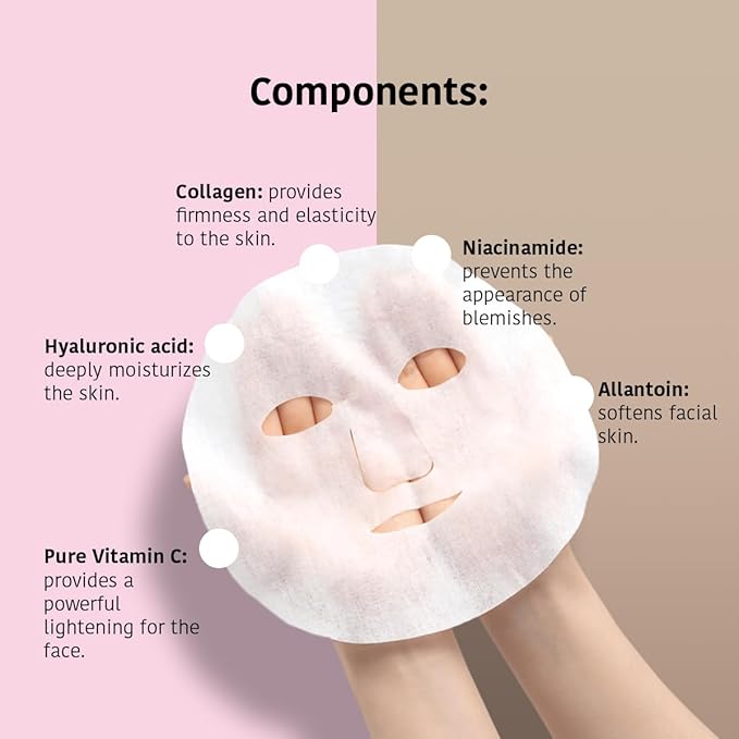 Collagen Face & Neck Sheet Mask (5 Masks) + Anti-Aging Face & Neck Mask (5 Masks) - Skin Care With Triple Hyaluronic Acid & Niacinamide, Anti-Wrinkles & Firming, Vegan, Korean - Total Bundle 10 pieces