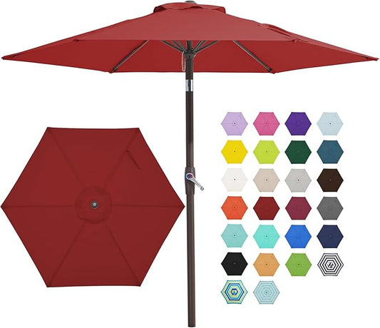 JEAREY 7.5FT Patio Umbrellas Outdoor Umbrella Table Market Umbrella with 6 Ribs,Tilt Button for Pool Deck Backyard Garden,Red