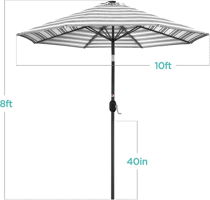 Best Choice Products 10ft Solar Polyester LED Lighted Patio Umbrella w/Tilt Adjustment and UV-Resistant Fabric - Striped Black