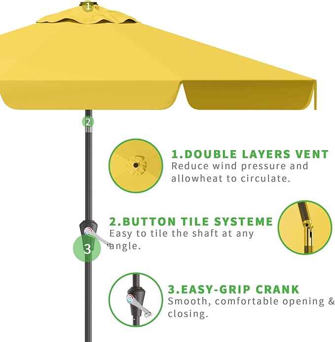 10FT Patio Umbrella Table Market Umbrella w/Tilt and Crank Outdoor Umbrellas for Garden, Deck, Backyard, Pool and Beach, Yellow