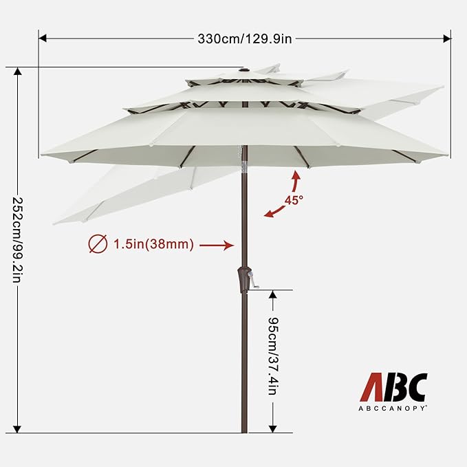 ABCCANOPY Patio Umbrellas 3 Tiers 11FT (Light Beige)