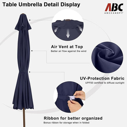 ABCCANOPY Patio Umbrella 9ft, Outdoor Table Umbrella with Push Button Tilt and Crank, 8 Ribs Umbrella for Patio Pool Garden Deck (Navy Blue)