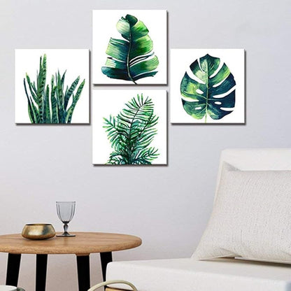 Boho Wall Art Bathroom Decor Botanical Green Plant Canvas Prints Picture Bedroom Apartment Kitchen Home Decoration 4Pcs/Sets 14 x 14" Tropical Leaf Monstera Minimalist Aesthetic Framed Poster Artwork