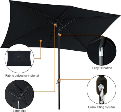 Blissun Rectangular Patio Umbrella, Table Market Umbrella with Tilt and Crank, Outdoor Umbrella for Garden, Deck, Backyard, Pool and Beach
