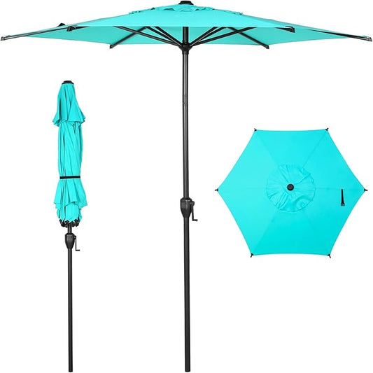 Abba Patio 7.5FT Lyon Outdoor Patio Umbrella Outdoor Table Umbrella with Push Button Tilt and Crank Market Umbrella 6 Sturdy Ribs UV Protection Waterproof for Garden Deck Backyard Pool Light Blue