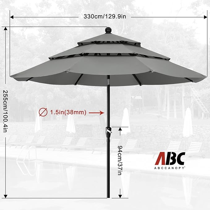 ABCCANOPY Patio Umbrellas 3 Tiers 11FT (Dark Gray)