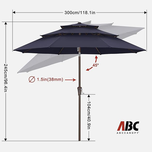 ABCCANOPY 10Ft 3 Tiers Market Umbrella Patio Umbrella Outdoor Table Umbrella (Navy Blue)