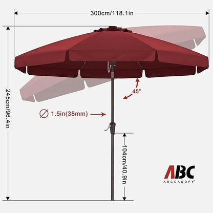 ABCCANOPY Patio Umbrella 10ft, Outdoor Table Umbrella with Push Button Tilt and Crank, 8 Ribs Umbrella for Patio Pool Garden Deck (Burgundy)