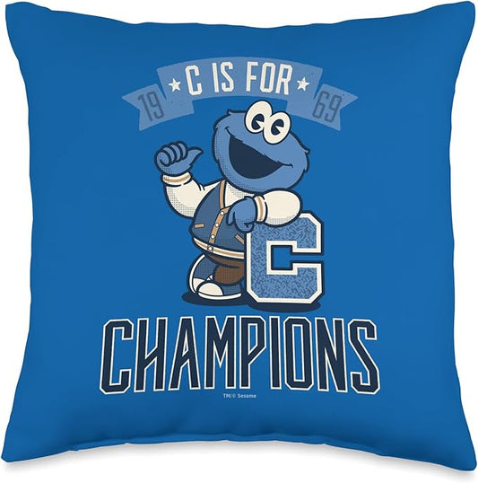 Sesame Street Cookie Monster C is for Champions Throw Pillow, 16x16, Multicolor
