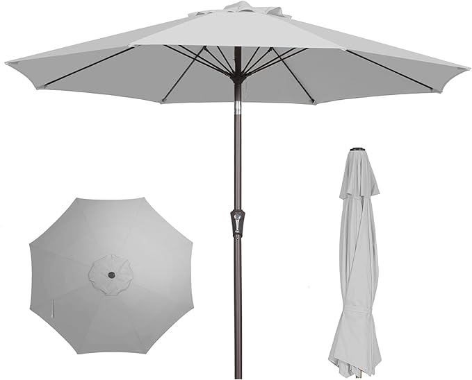 PatioKingdom 9FT Patio Outdoor Umbrella-UPF 50+ Sun Shade with Wind Vent, Push-Button Tilt & Smooth Crank Lift, Rust-Resistant Fiberglass Frame for Garden, Backyard,Yard