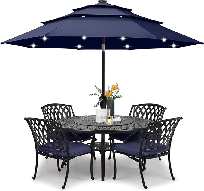 ABCCANOPY Solar Led Patio Umbrella 3-Tiers 11FT (Tibetan Blue)