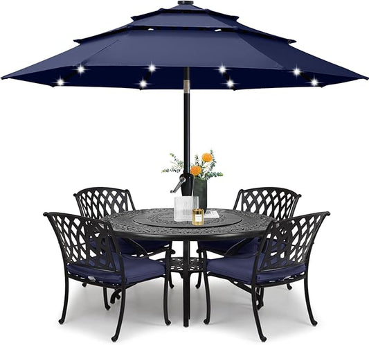 ABCCANOPY Solar Led Patio Umbrella 3-Tiers 11FT (Tibetan Blue)