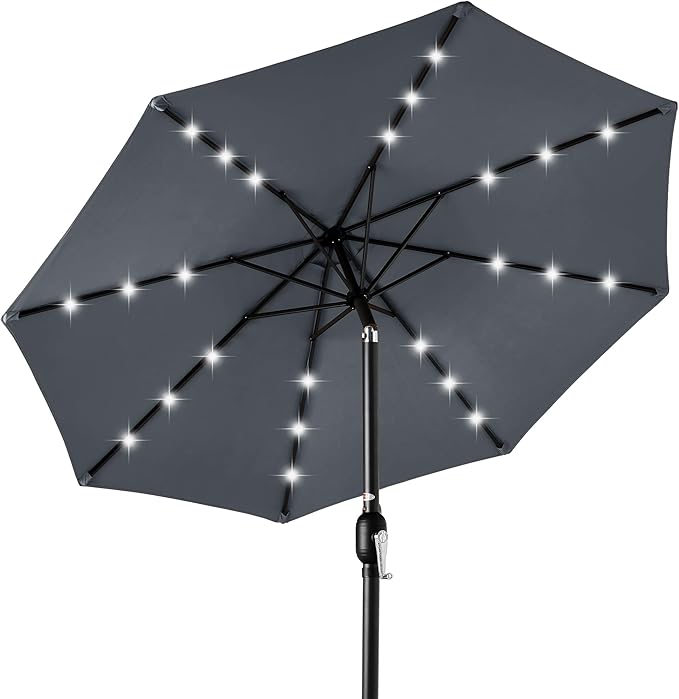 Best Choice Products 10ft Solar Polyester LED Lighted Patio Umbrella w/Tilt Adjustment and UV-Resistant Fabric - Slate