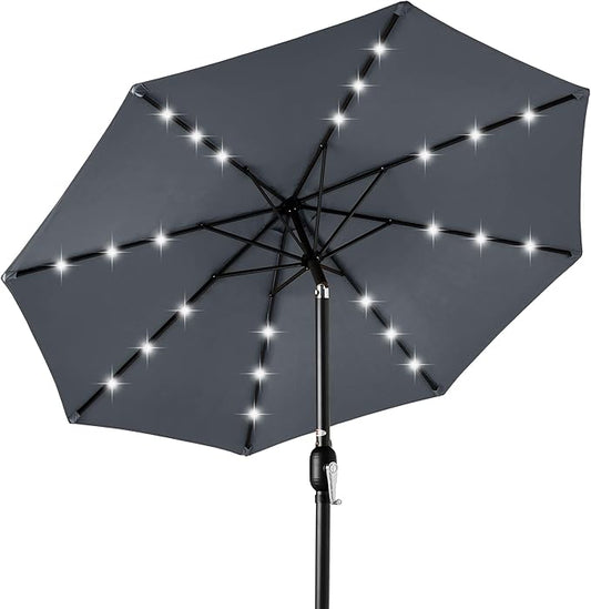 Best Choice Products 10ft Solar Polyester LED Lighted Patio Umbrella w/Tilt Adjustment and UV-Resistant Fabric - Slate