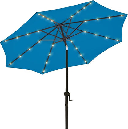 wikiwiki 9ft Solar Led Patio Umbrella, Sturdy Outdoor Market Umbrella for Deck, Pool, Garden w/Tilt, Crank, 32 LED Lights, Royal