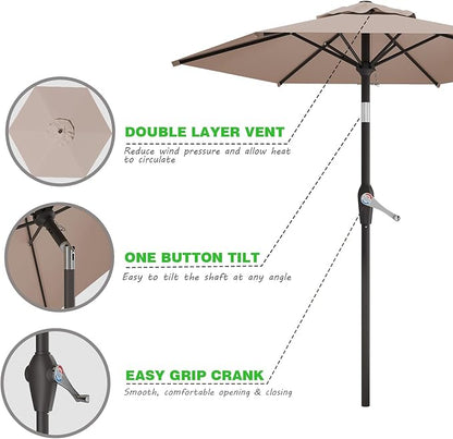7.5FT Patio Umbrella Table Market Umbrella w/Tilt and Crank Heavy-Duty Round Outdoor Umbrellas for Garden, Deck, Backyard, Pool and Beach, Khaki
