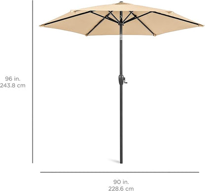 Best Choice Products 7.5ft Heavy-Duty Round Outdoor Market Table Patio Umbrella w/Steel Pole, Push Button Tilt, Easy Crank Lift - Sand