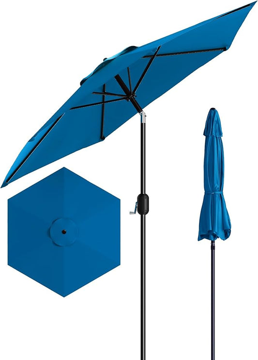 7.5FT Patio Umbrella Outdoor, Market Umbrella, Table Umbrella with Push Button Tilt and Crank, 6 Sturdy Ribs UV Protection Waterproof for Garden, Pool, Deck, Backyard (Turquoise Blue)