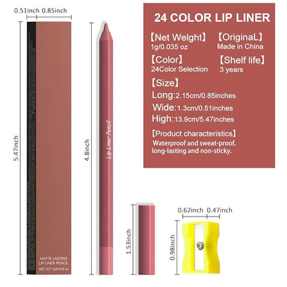 evpct 1Pcs Red Rose Matte Long Lasting Lip Liner Pencils Makeup for Shaping & Sculpting Lips, No Transfer Long Wear Waterproof Pigmented Lip Liner lipliners Crayon Lipstick Pencil with Sharpener 01