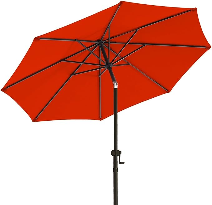 wikiwiki 10 FT Patio Umbrellas Outdoor Table Market Umbrella with Push Button Tilt/Crank, 8 Sturdy Ribs, Fade Resistant Waterproof POLYESTER DTY Canopy for Garden, Lawn, Deck, Backyard & Pool, Red