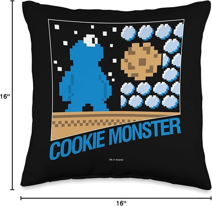 Sesame Street Cookie Monster 8-Bit Throw Pillow, 16x16, Multicolor
