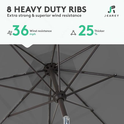JEAREY 10FT Outdoor Patio Umbrella Outdoor Table Umbrella with Push Button Tilt and Crank, Market Umbrella 8 Sturdy Ribs UV Protection Waterproof for Pool, Garden (Dark Gray)