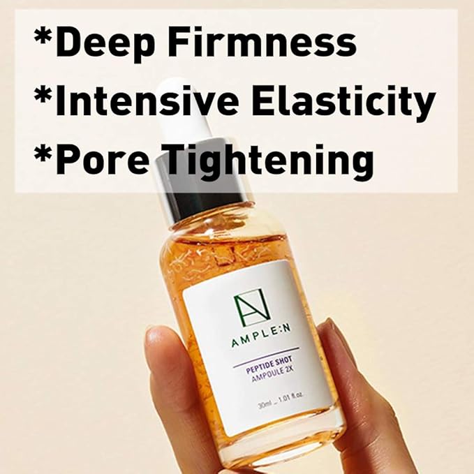 AMPLE:N Peptide Shot Serum 2X – Intensive Age Defying Concentrate Face Serum with Peptide Threads – Erasing Wrinkles and Improve Firmness – Lifting Sagging Skin – Plump, Repairs Skin, 1.01 fl.oz.