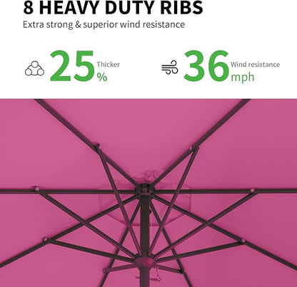 11FT Patio Umbrella Table Market Umbrella w/Crank Outdoor Umbrellas for Garden, Deck, Backyard, Pool and Beach, Rose Pink