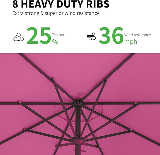 10FT Patio Umbrella Table Market Umbrella w/Tilt and Crank Outdoor Umbrellas for Garden, Deck, Backyard, Pool and Beach, Rose Pink
