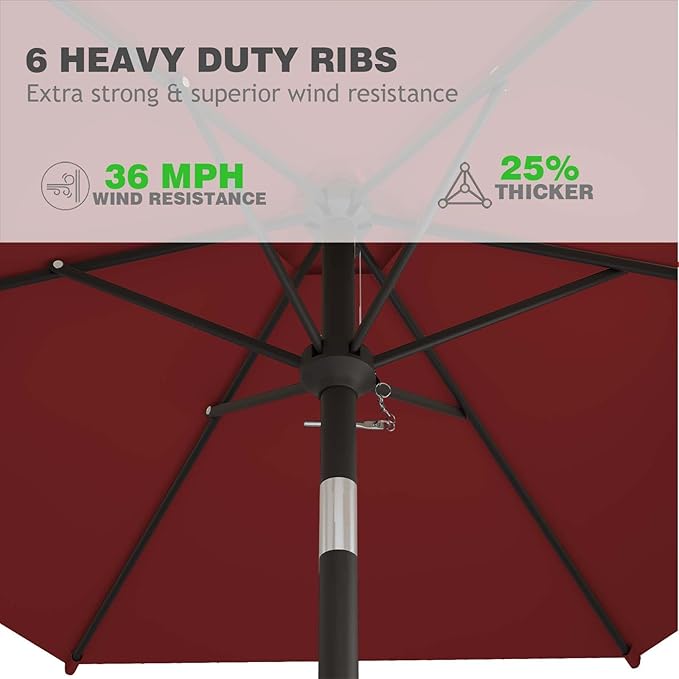 7.5FT Patio Umbrella Table Market Umbrella w/Tilt and Crank Heavy-Duty Round Outdoor Umbrellas for Garden, Deck, Backyard, Pool and Beach, Burgundy