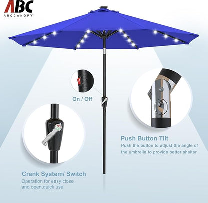 ABCCANOPY 10FT Durable Solar Led Patio Umbrellas with 32LED Lights (Blue)