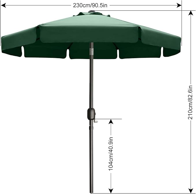 ABCCANOPY 7.5ft Patio Umbrella, Outdoor Table Umbrella with Push Button Tilt and Crank, Market Umbrella for Patio Pool Garden Deck (Green)