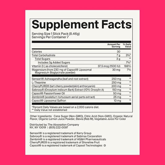Calm Drink Mix - Relaxation Aid with Magnesium, Ashwagandha, L-Theanine, & Vitamin D - Supports Cortisol Regulation and Mood for Men & Women - Watermelon Lemonade Flavor 28 Sticks