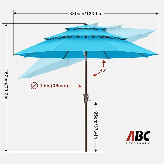 ABCCANOPY Patio Umbrellas 3 Tiers 11FT (Turquoise)