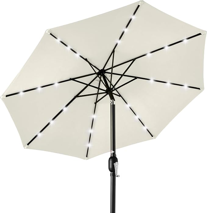 Best Choice Products 10ft Solar Polyester LED Lighted Patio Umbrella w/Tilt Adjustment and UV-Resistant Fabric - Ivory