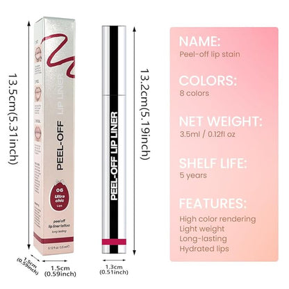 Matte Lip Gloss Stain-Peel Off Lip Liner Tattoo, Pinkish Red Lip Tint，Long Lasting Peel Off Lip Stain, Waterproof Transfer-proof Lip Mask Lip Liner Peel Off Lip Gloss,Stayn Lip Makeup. #06