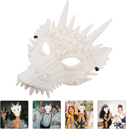 LUOZZY 3pcs Dragon Cosplay Skull Mask - White Dragon Animal Mask for Halloween Masquerade