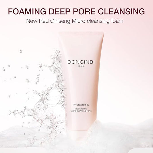 Donginbi Red Ginseng Micro Cleansing Foam - Hydrating Face Wash with Red Ginseng Extract, Non-Irritating, Lightweight & Creamy Daily Face Cleanser, 5.07 floz / 150ml