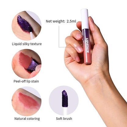 Peel Off Lip Liner Stain Set - 3 Colors Long-Lasting Peel Off Matte Lip Gloss,Matte Liquid Lipstick Nude Lip Gloss Waterproof Lip Stain Non-stick Cup Peel Off Lipstick Lip Makeup for Women