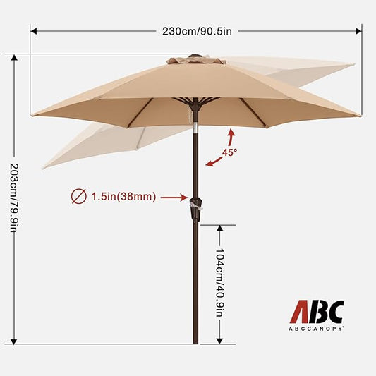 ABCCANOPY 7.5FT OutdoorPatio Umbrella, UV Protection Table Umbrella w/Crank for Easy Set Up, Suitable for Garden, Lawn, Deck & Backyard (Khaki)