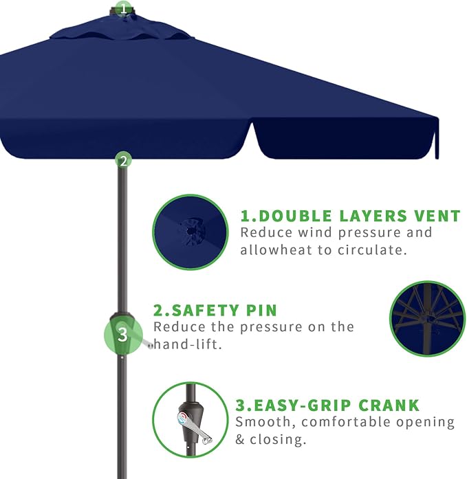 12FT Patio Umbrella Table Market Umbrella w/Crank Outdoor Umbrellas for Garden, Deck, Backyard, Pool and Beach, Navy