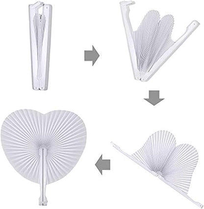 150 Packs Decorative Paper Folding Hand Fans Handheld,White Heart Wedding Foldable Fans Chinese and Japanese Fans Bulk for Bridal Guest Church Party Favors Dancing Birthday DIY