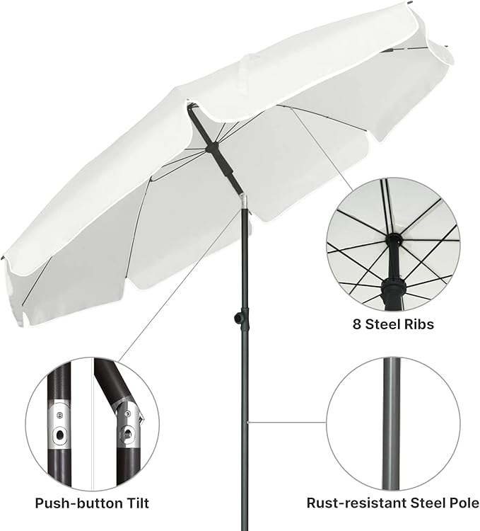 AMMSUN Patio Umbrella, 6.5 ft Outdoor Table Umbrella with Tilt Steel Pole, UPF50+ Protection, Great for Outdoor Garden Backyard, Elegant White