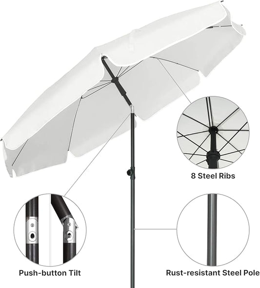 AMMSUN Patio Umbrella, 6.5 ft Outdoor Table Umbrella with Tilt Steel Pole, UPF50+ Protection, Great for Outdoor Garden Backyard, Elegant White